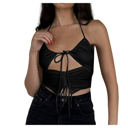 

BIZIZA Women s Seamless Bra Sexy Strappy Crop Top Bralette Halter Black M