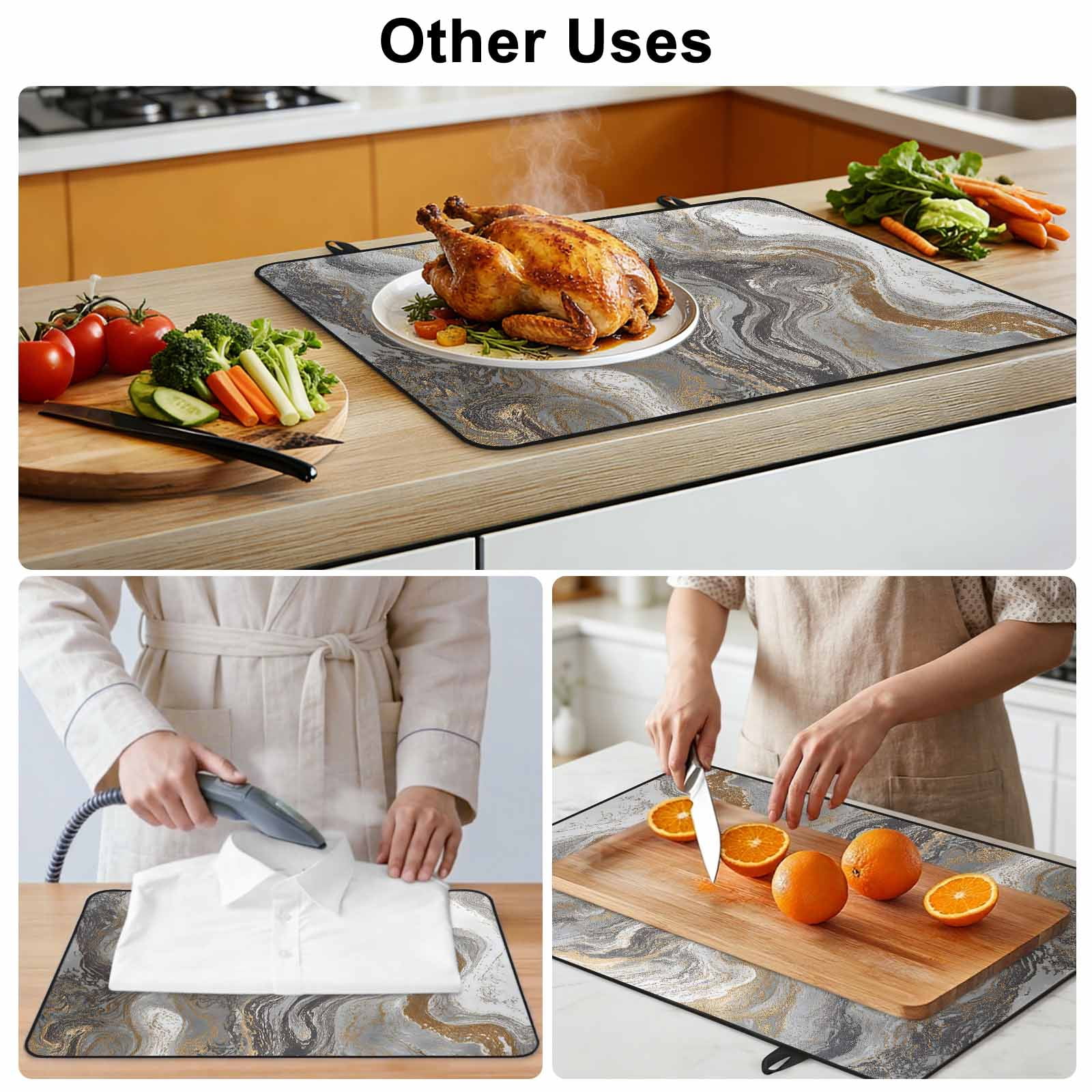 Gray Marble Stove Top Cover for Electric Stove, Heat-proof & Non Slip Glass Top Stove Cover Protector, Farmhouse Vintage Abstract Ombre Texture Kitchen Flat Cooktop Rubber Mat 31x24 Inches