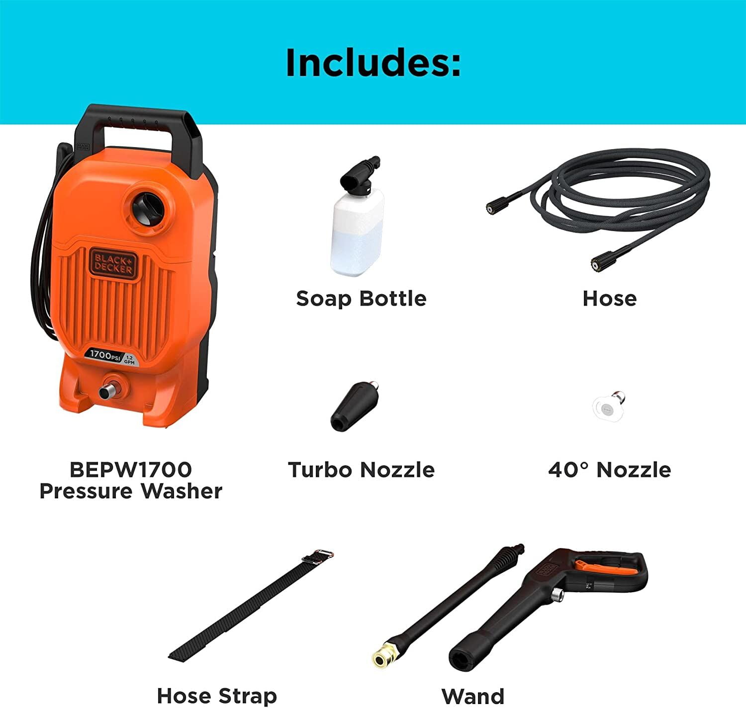 BLACK+DECKER 1700 PSI at 1.2 GPM Electric Pressure Washer