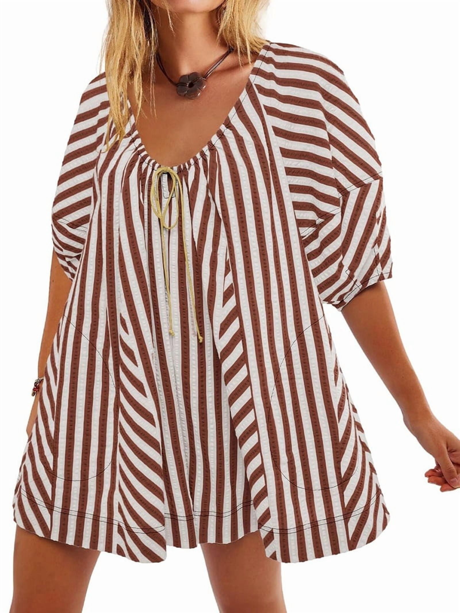Womens Oversized Striped Romper Dress Shorts Jumpsuit Beach Vacation Clothes with Pockets