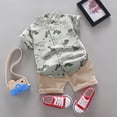 thumbnail image 2 of Ruyang Toddler Boy Summer Outfit Short Sleeve Stand Collar Shirt and Elastic Waist Shorts Breathable Casual Clothes 2 Piece, 2 of 6