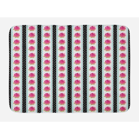 - Retro Bath Mat, Vertical Old Fashioned Borders with Pink Roses on Polka Dots Background Country Style, Non-Slip Plush Mat Bathroom Kitchen Laundry Room Decor, 29.5 X 17.5 Inches, Multicolor, Ambesonne