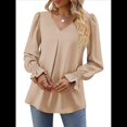 thumbnail image 3 of Blusas de Larga para Mujer 2025, Elegantes, Informales, con Cuello en V, Tipo Túnica, Blusa Holgada de para el Trabajo. Caqui S, 3 of 6