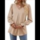 thumbnail image 3 of Blusas de Larga para Mujer 2025, Elegantes, Informales, con Cuello en V, Tipo Túnica, Blusa Holgada de para el Trabajo. Caqui XXL, 3 of 6
