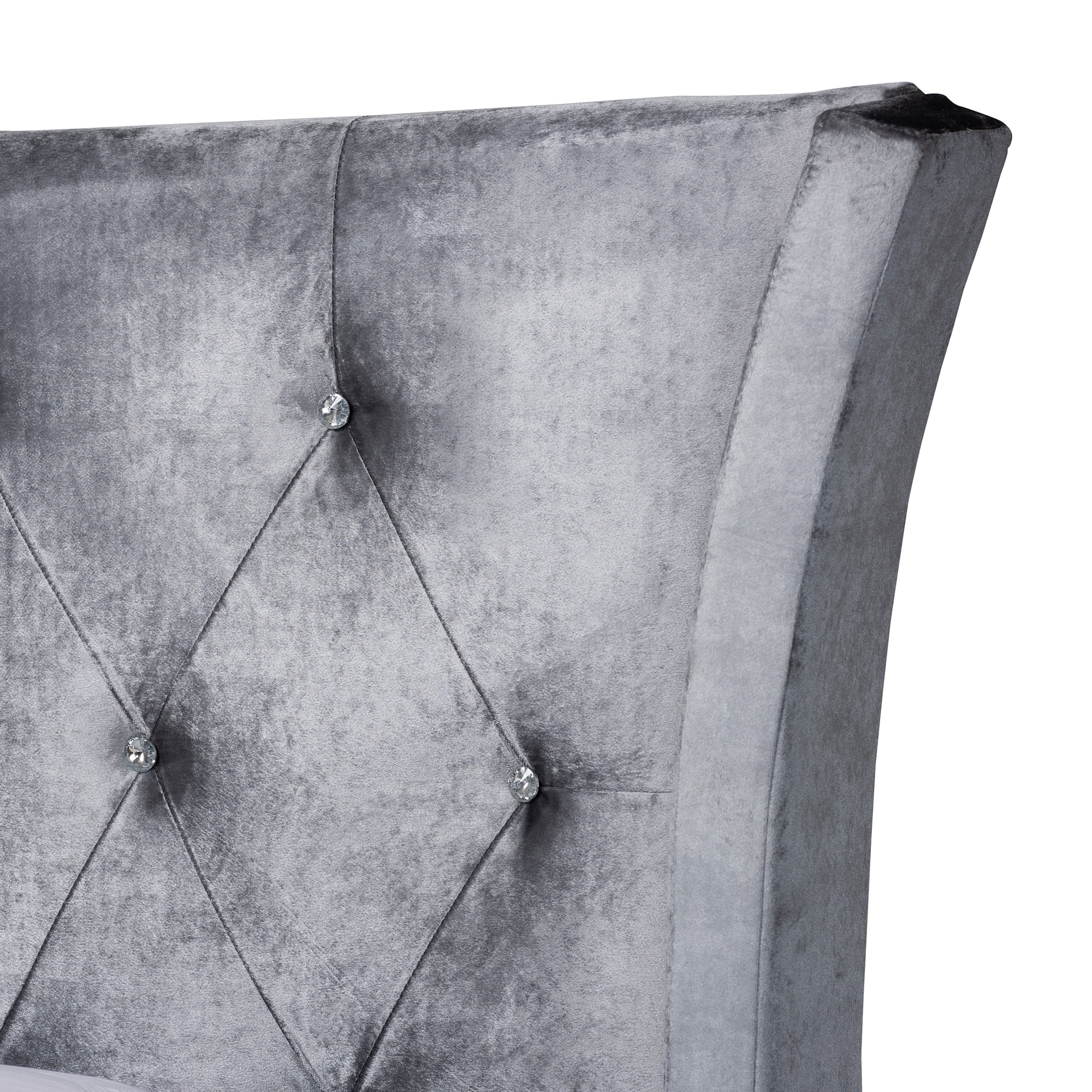 Baxton Studio Easton Contemporary Glam and Luxe Grey Velvet and Gold Metal Queen Size Panel Bed