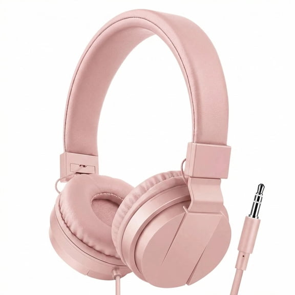 Pedoxline Kids Headphones for Boys Girls, Wired over Ear Headphones for School with Microphone, Lightweight Foldable Stereo Wired Toddler Earphones 3.5mm Jack for School /PC/Mac/Tablet (Pink)