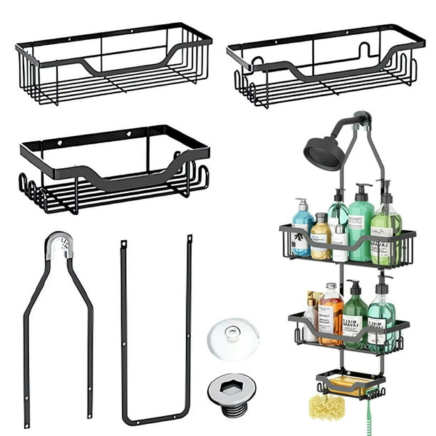 Organizador de ducha a prueba de óxido, ganchos ajustables de acero inoxidable, organizador de ducha colgante para baño, gran capacidad, diseño antideslizante, resistente al agua, fácil instalación,