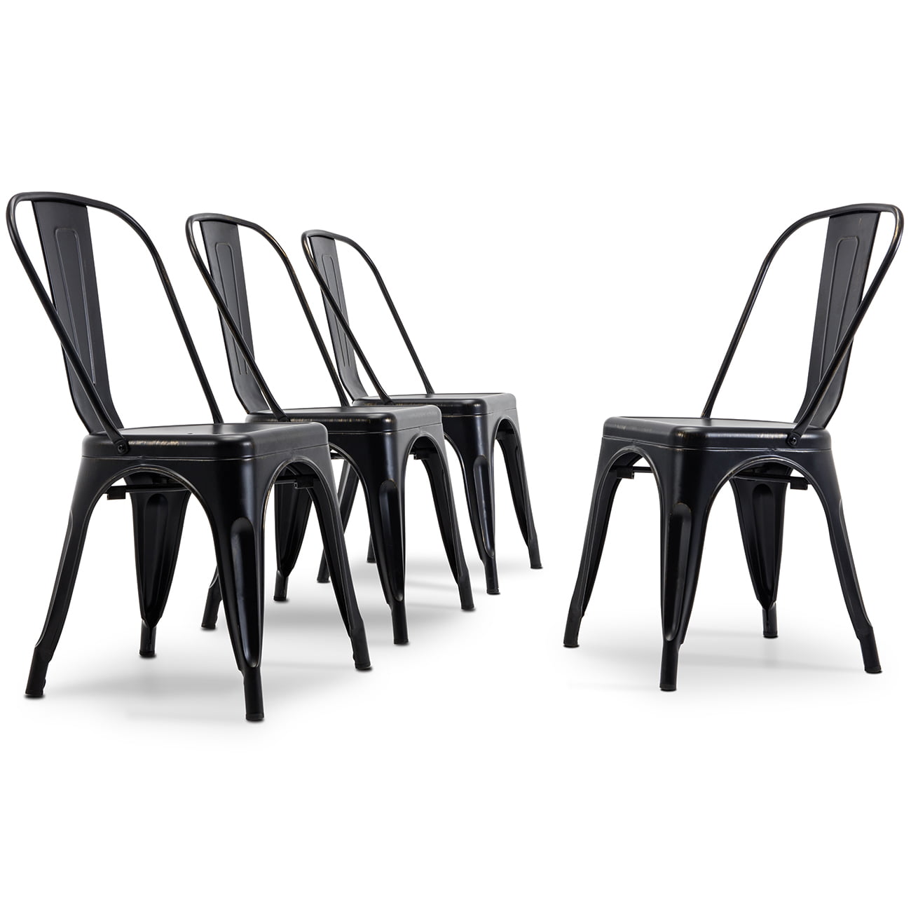 Brown Modern Stackable Vintage Banquet Bistro Bar Restaurant Café Dining Chair Black Metal Legs Set of 4