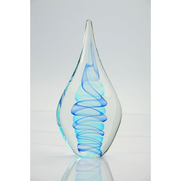 CC Home Furnishings 12" Clear and Blue Hand Blown Glass Finial Tabletop Decoration