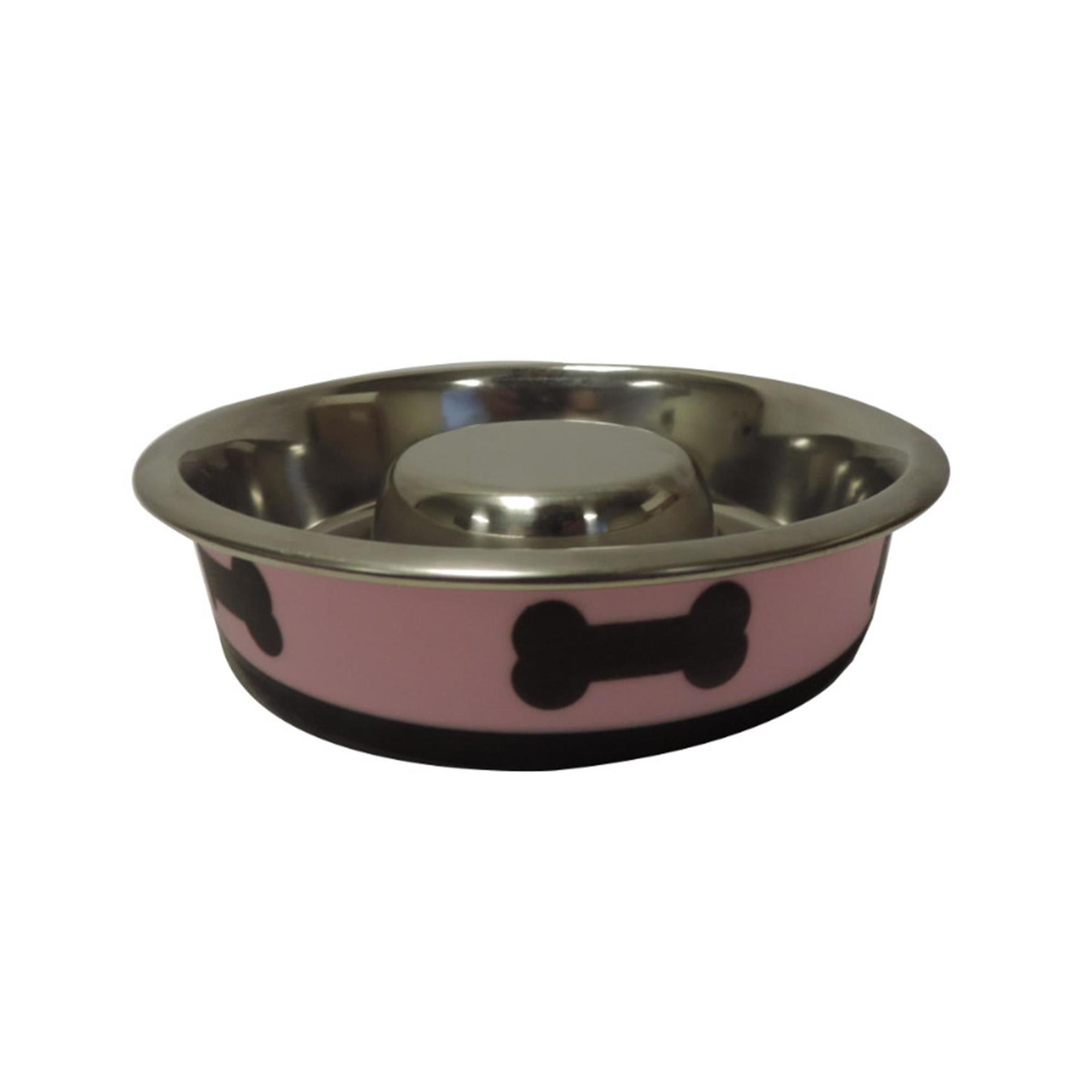 Pefilos 13.5 oz Slow Feeder Spill Proof Pet Bowl with Rubber Base and Bone Design, 6.3"x1.65" Dog Bowls for Small Dogs, Pink Pefilos 13.5 oz Slow Feeder Spill Proof Pet Bowl with Rubber Base and Bone Design, 6.3"x1.65" Dog Bowls for Small Dogs, Pink