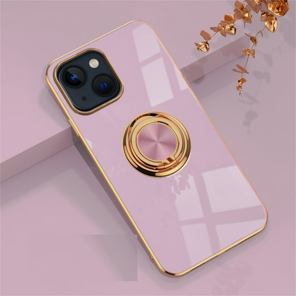 Decase Case for iPhone 14 6.1 Inch 2022, Plating Edge Raised Frame Protection Ring Holder Stand 360 Rotation Kickstand Slim Soft Flexible TPU Shockproof Protective Cover for iPhone 14,Lightpurple