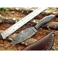 thumbnail image 2 of 9" Long Damascus steel skinning knife, 4.5" hand forged full tang blade with 4" cutting, Bull horn Scale, cow hide Leather sheath, 2 of 6