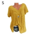 thumbnail image 1 of Camiseta de mujer con cuello en V, manga corta, camiseta de verano informal estampada, amarillo, S seitruly AP001653-25, 1 of 5