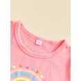 thumbnail image 5 of Franhais Kids Girl Short Sleeve Tops + Denim Shorts, Rainbow Letter Print Round Neck Casual Style Summer Clothing, 5 of 9