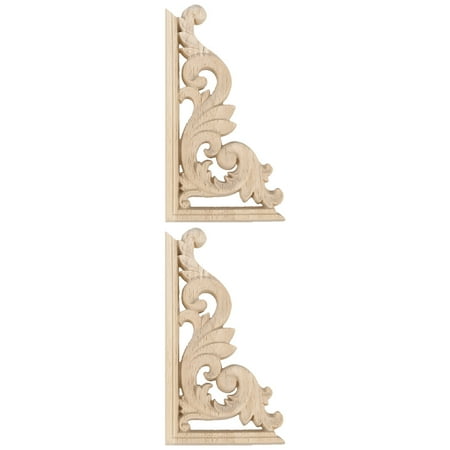 

2 Pcs Solid Wood Long Flower Piece Cabinet Onlay Carving Decal Bed Door Decor Home Sturdy Appliques Furniture Corner