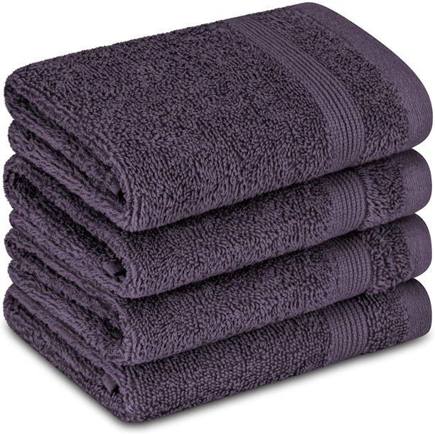 Adobella 4 Luxury Washcloths, 100 Cotton, 13 x 13 inches, Purple Plum