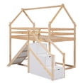 thumbnail image 5 of Bellemave Twin over Twin House Bunk Bed with Slide and Storage Staircase Playhouse Loft Bed Floor Bunk Bed Frame with Guardrails (Natural Brown), 5 of 10