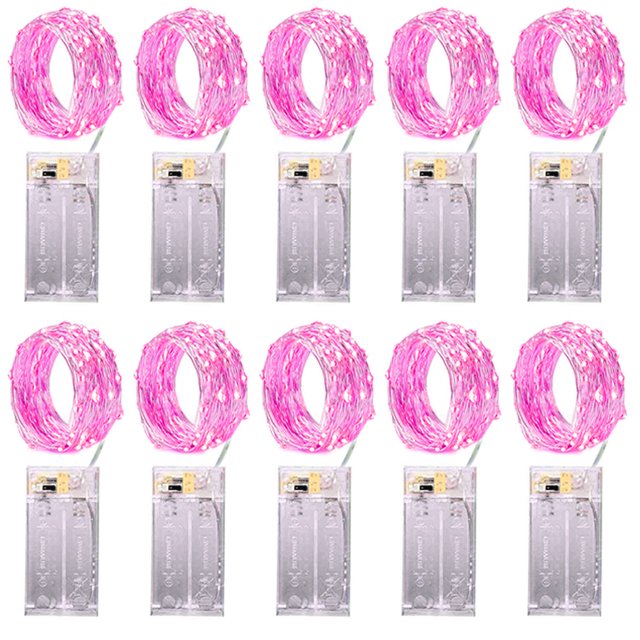 Tira de luces LED de alambre de cobre, 10 piezas, 1M, 2M, 3M, 5M, 50LED, iluminación de vacaciones, hadas para guirnalda de árbol de Navidad, decoración de fiesta de boda