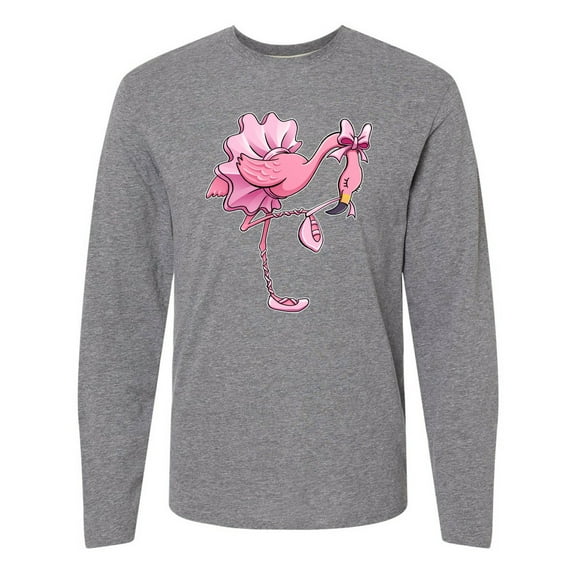 Inktastic Flamingo Ballerina in Tutu and Ballet Toe Shoes Long Sleeve T-Shirt