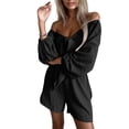 thumbnail image 1 of VISgogo Traje casual para mujer, blusas cortas de manga larga con hombros descubiertos de color sólido + pantalones cortos sueltos con volantes VISgogo  moda, 1 of 8