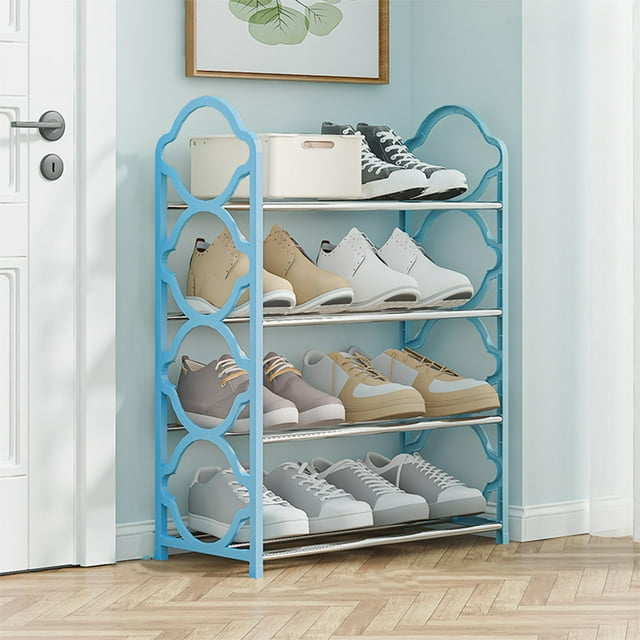 Dvkptbk Shoe Rack Shelf for Closet, Shoe Organizer for Bedroom Closet, Floor Shoe Shelf for Entryway Storage, 4-Tier, Blue