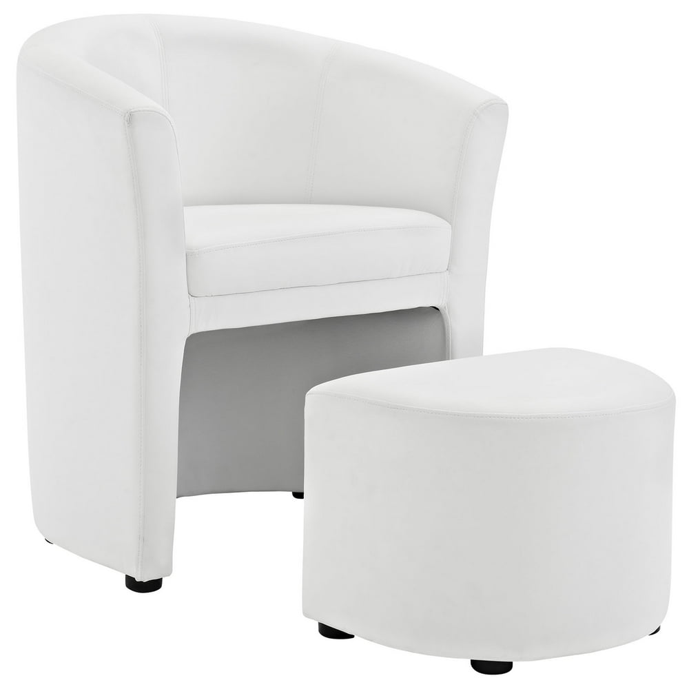 Modern Contemporary Armchair and Ottoman, White Faux Leather Walmart