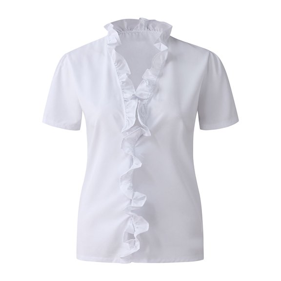 Pntutb Tops Womens Summer Ruffle V-Neck Short Sleeve Solid Color Casual T-Shirt