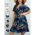 thumbnail image 3 of FlorCurve Plus Size Dresses for Women Short Sleeve Surplice V Neck Midi Dress A-Line Floral Print Summer Casual Beach Sundress, Blue 4XL, 3 of 7