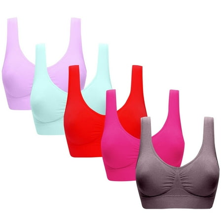 Mrasaso Clearance & Promo! Workout Sets for Women Women Nylon Bra Women s Plus Size Seamless Padded BraWireless Sleepwear and Yoga Bra for Comfort(5pc Underwear) Gray|XL