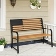 thumbnail image 2 of Patiojoy 50" Outdoor Garden Bench 2-Person Metal Patio Chair with Flag Pattern Backrest & Rustic Wood Grain Finish, 2 of 10