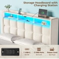 thumbnail image 5 of edx Upholstered Lift Up Storage Bed with LED Lights & USB Charging Station, Queen Size Platform Bed Frame with Underbed Storage, No Box Spring Needed, Wood Slat Support, Beige, 5 of 6