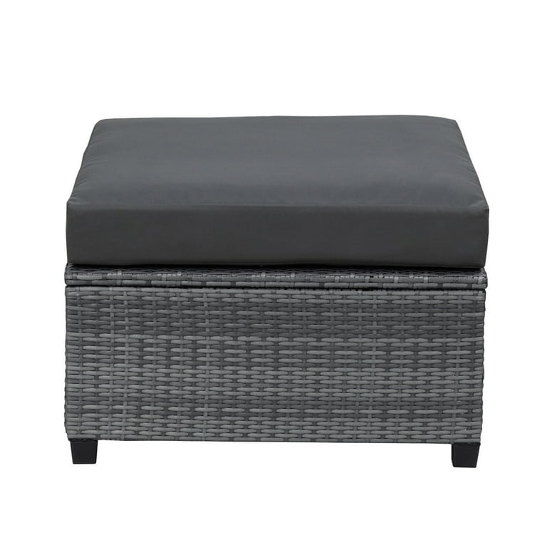 8 Pieces Patio PE Rattan Sofa Chair Set Outdoor Sectional Seating Group Low Back Deck Conversation Sofa Set w Ottoman 2 Tables and Gray Cushions