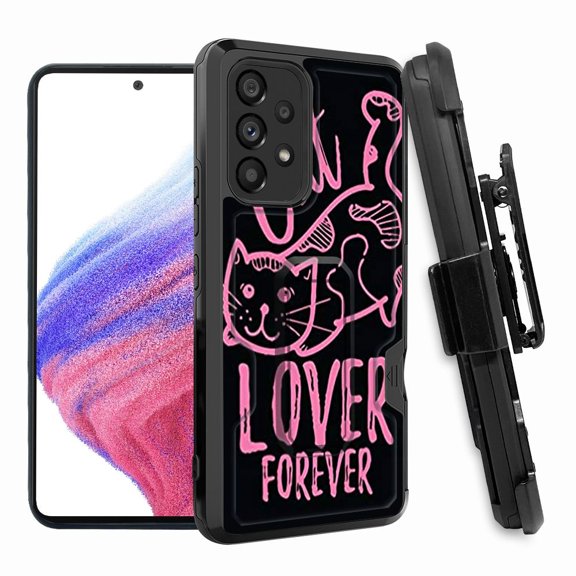 ANJ  Rugged Shockproof Hoster Case w/Card Slot, Kickstand   Tempered Glass Cover for Samsung Galaxy A33 5G - Cat Lover