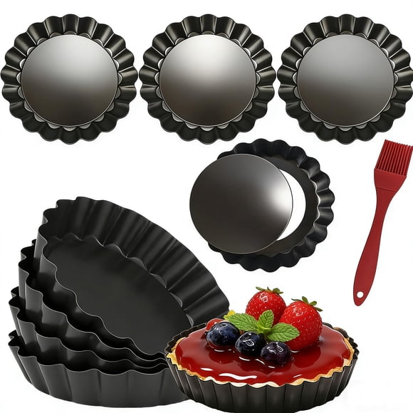 DATANYA Lot de 8 Mini Moules à Tartelettes 4 Pouces avec Fond Amovible, Moule Rond Antiadhésif pour Quiche, Côtés Cannelés Robustes pour Tartes, Gâteaux Mousse, Cuisson de Desserts