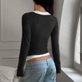 thumbnail image 4 of Lumistal Women's Long Sleeve Shirts Low Cut Slim Fit T Shirts Y2K Going Out Tops for Women Cropped Top Basic T-Shirt Tee Streetwear Daily Wear Black S, 4 of 6