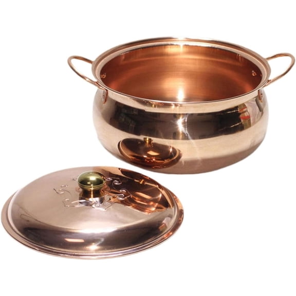 Extra Thick Copper Hot Pot, Large Handmade Copper Pot for Cooking Nonstick Pot Oven Safe Cooking Pot with Lid, Vintage Copper Soup Pot Stew Pan for Home Kitchen Restaurant