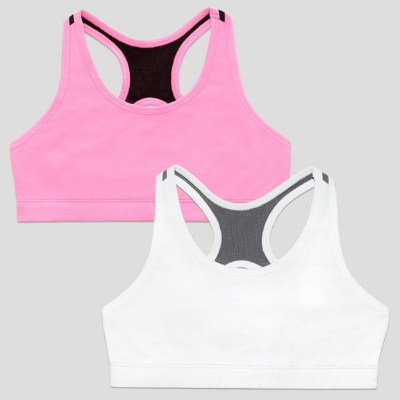Fruit of the Loom Girls Stay Dry 2-Pack Racerback Sports Bra