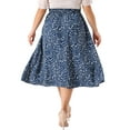thumbnail image 4 of DARING DIVA Women's Plus Pleated High Waist Midi Casual Floral Skirt 1X Navy Blue, 4 of 6