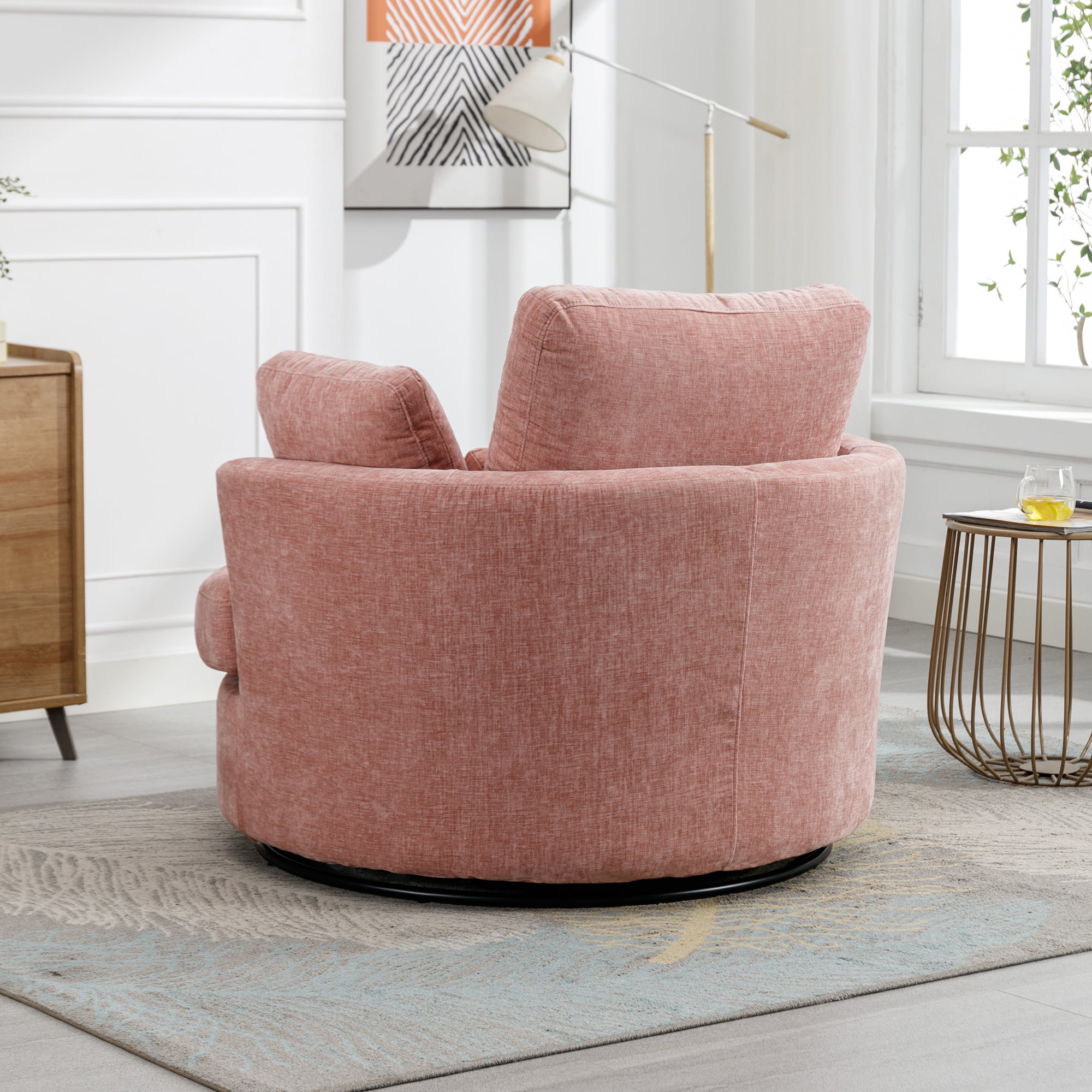 Aukfa 42" Oversized Swivel Accent Chair Barrel Read Chair for Bedroom Living Room, Chenille, Pink