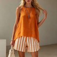 thumbnail image 2 of Morttic Women's Beach Vacation 2 Piece Set – Solid Color Sleeveless Round Neck Top & Striped Elastic Waist Shorts Casual Outfit Orange，S, 2 of 6