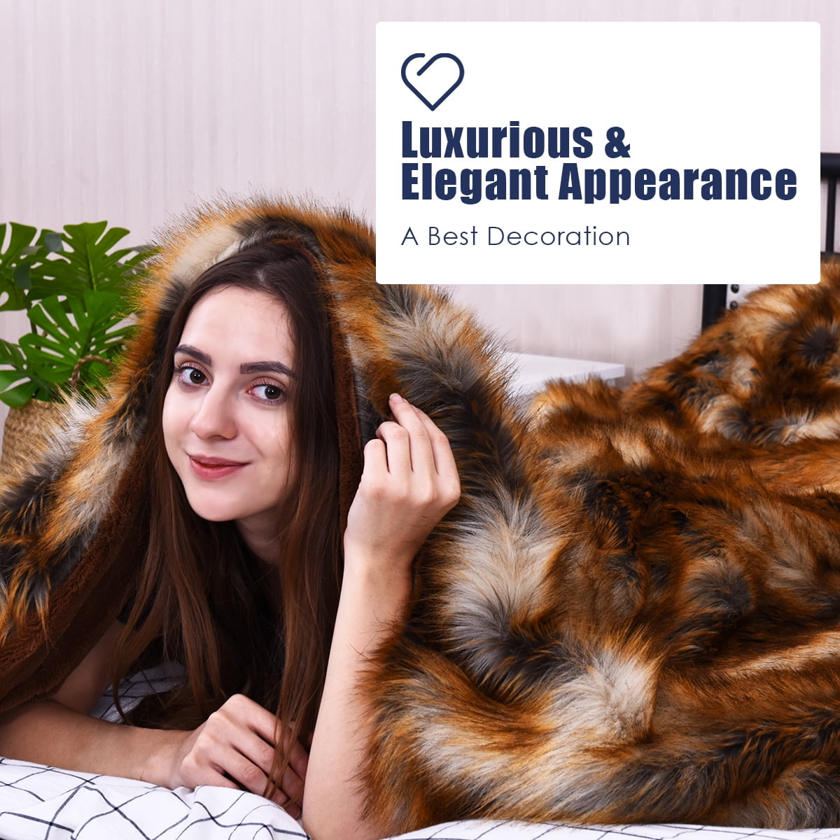 Luxury Plush Faux Fur Throw Blanket Soft Warm Fluffy Couch 54/'/'x 36/'/' Home