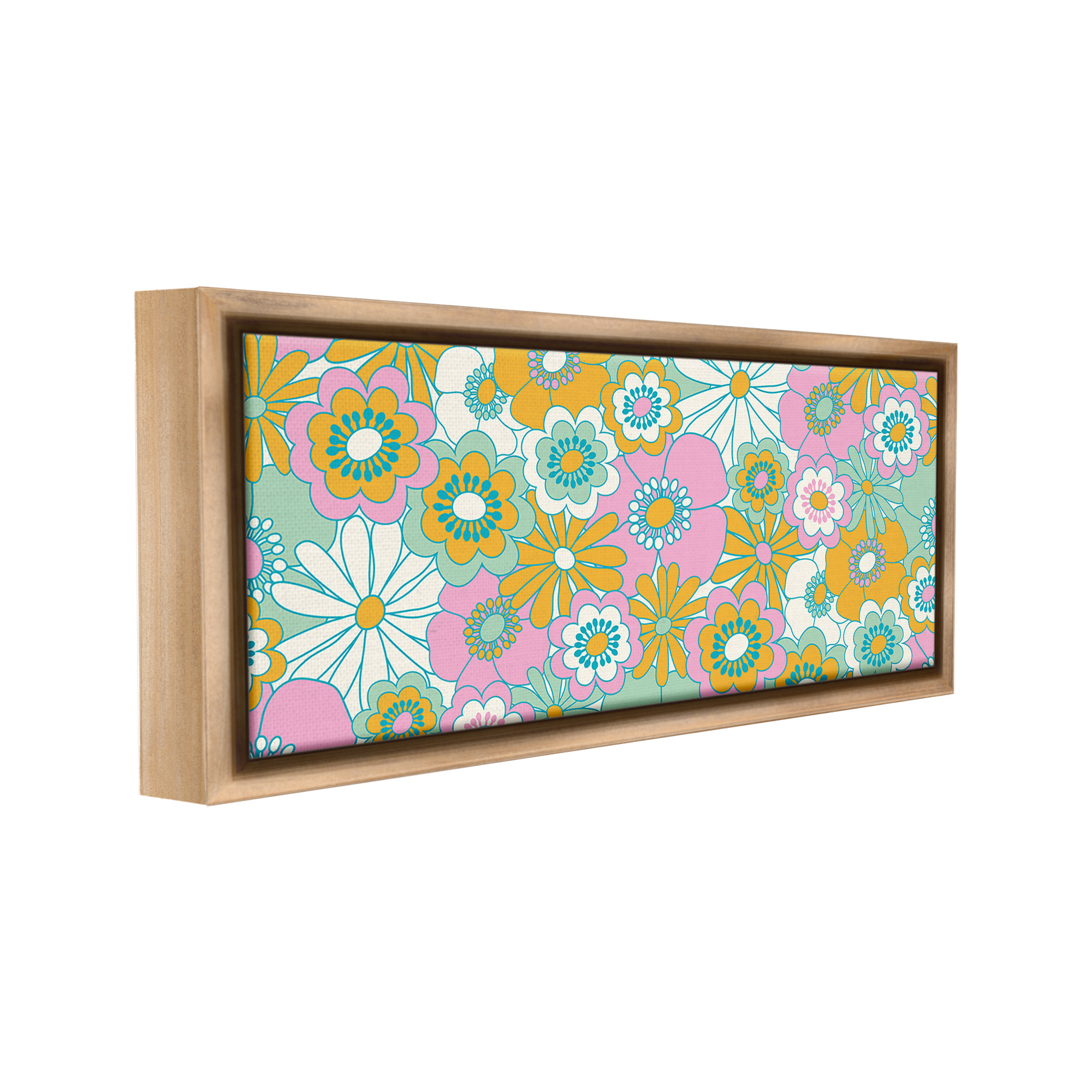 Stupell Industries Retro Flower Pattern Botanical & Floral Painting Brown Floater Framed Canvas Art Print Wall Art, 31 x 14