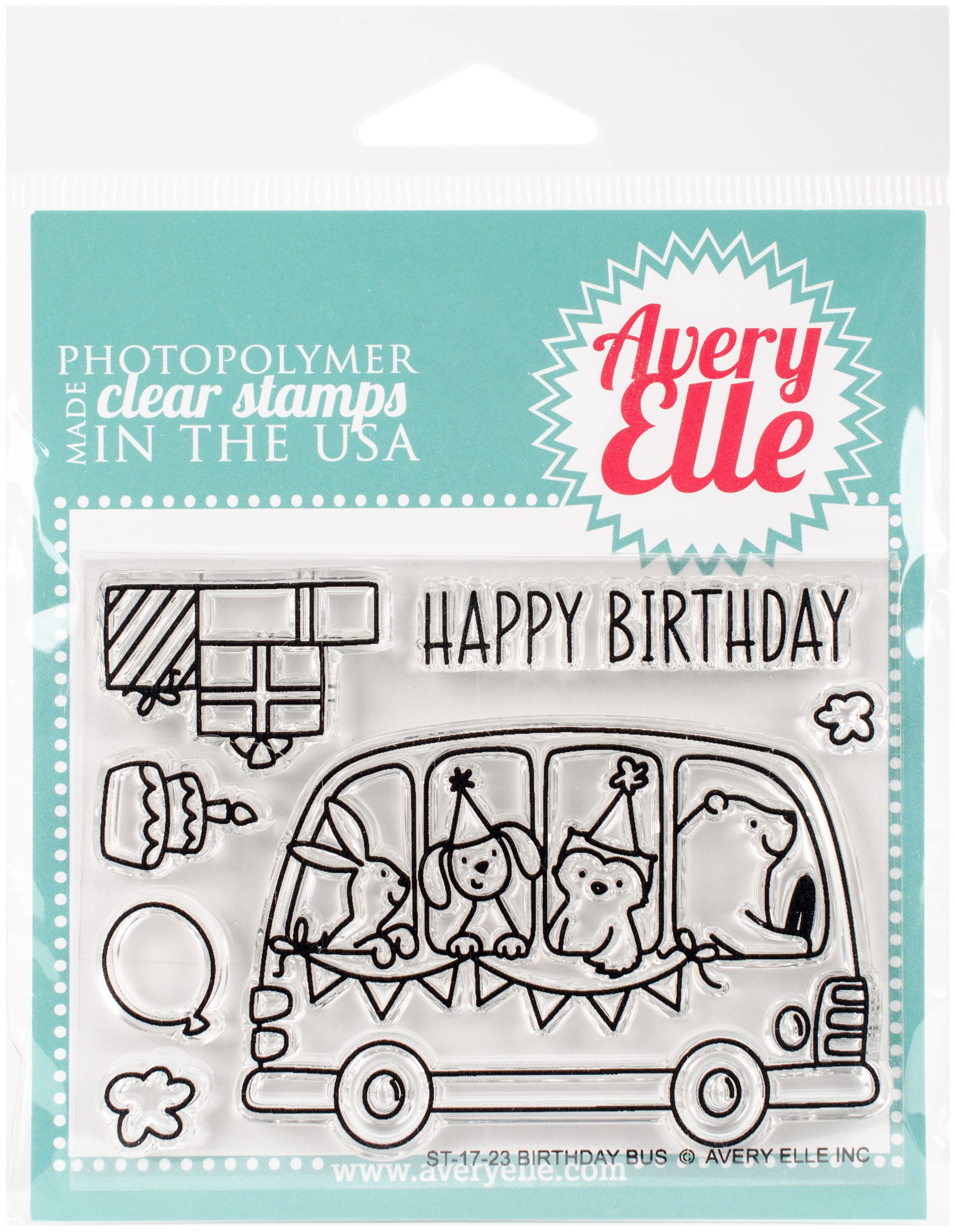 Stampin Up & Avery Elle "HAPPY BIRTHDAY" Birthday Bus Party Animal Handmade Card 