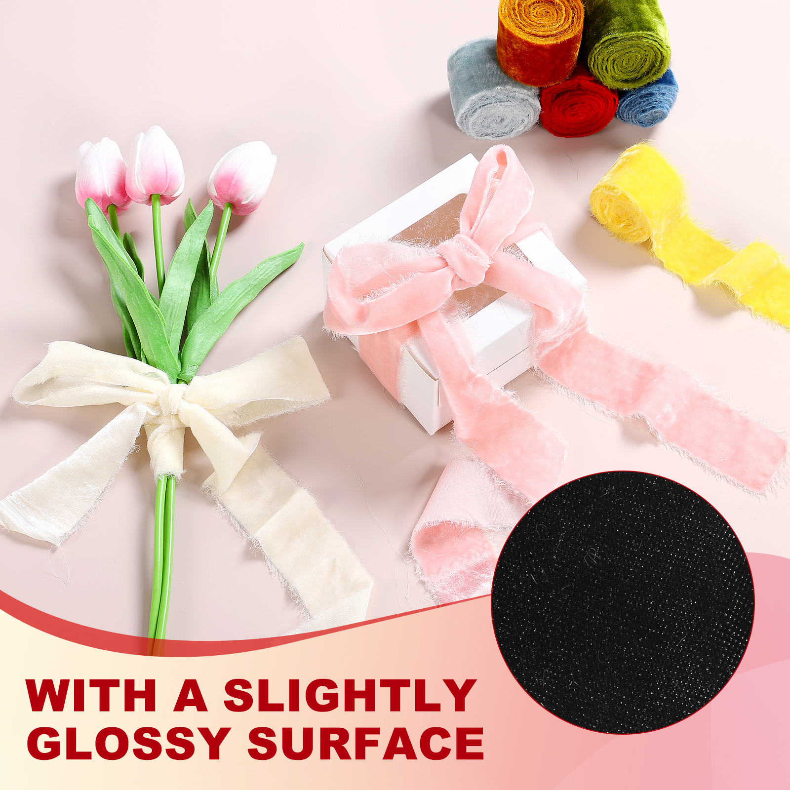 Uxcell Velvet Ribbon, Wide Handmade Frayed Raw Edge Thick Fringe Ribbon for Gift Wrapping Black