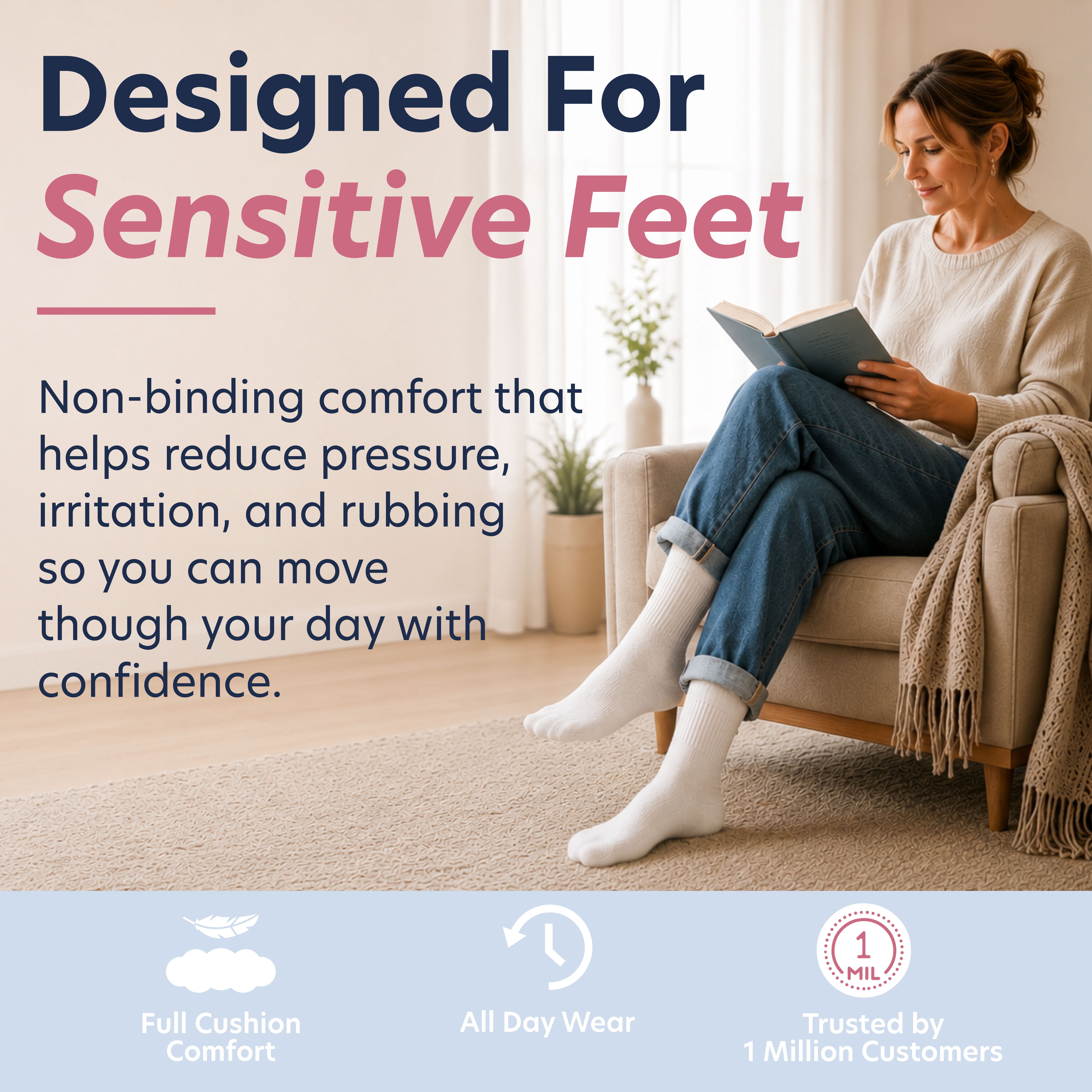 Doctor's Choice Diabetic Full Cushion Crew Women's Socks, Medium, Women's Shoe Size 6-10, 4 Pack