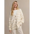 thumbnail image 2 of Women Oversized Cardigan Sweater 100% Cotton 2025 Fall Fashion V Neck Knit Button Front Casual Trendy Tops Beige M, 2 of 4