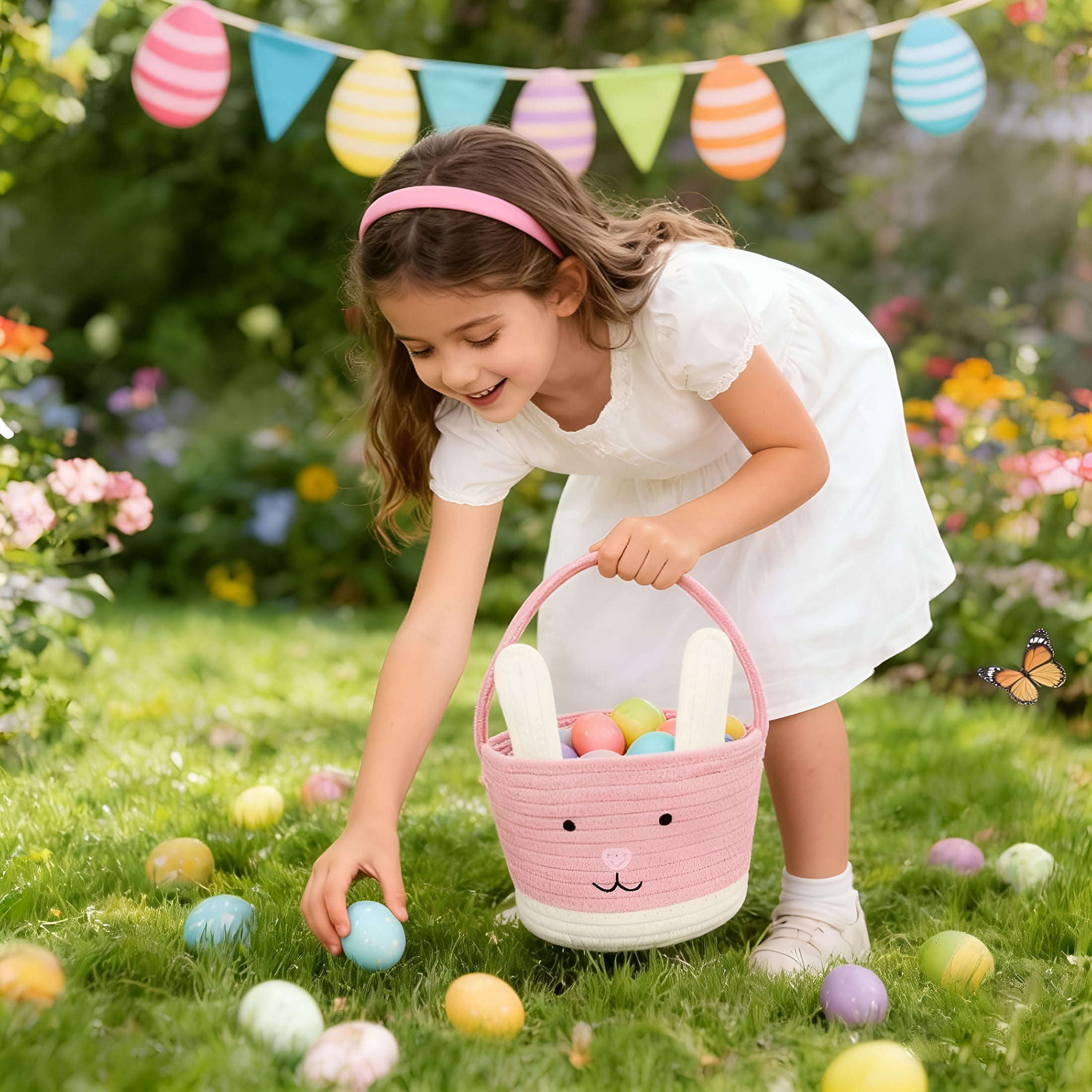 GASTROPOD 2026 New Easter Basket,Easter Bunny Baskets with Handle,Baby Gift Baskets,Egg Buckets Gifts Tote Bags Egg Hunt Basket for Kids,Boys,Girls,Toddler,Babies,Infant (Pink+White)