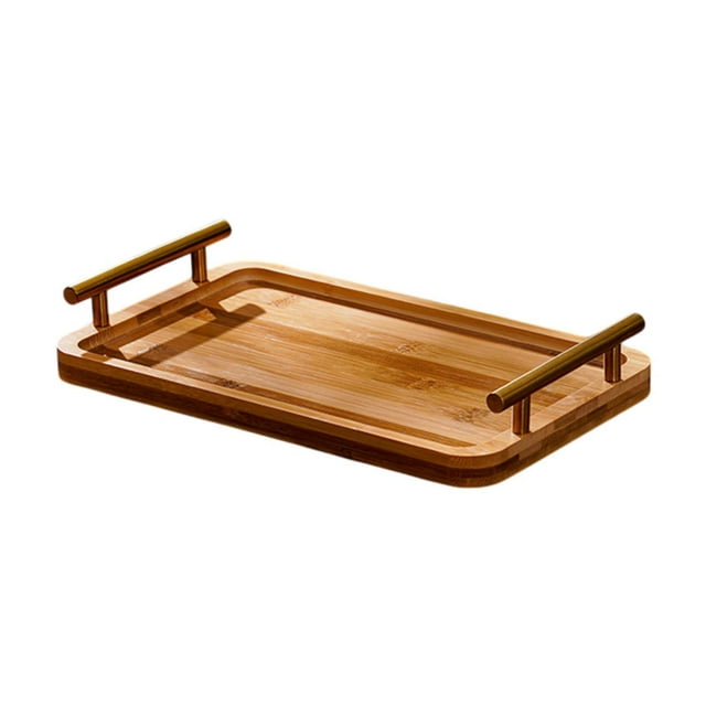 Bandeja de madera para servir con asas, bandeja de exhibición rectangular, bandeja para servir café Madera clara M