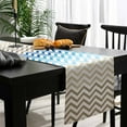 thumbnail image 4 of Blue Brown Cotton Linen Long Table Runner 13 x 108 inch Modern Chevron Waves Khaki Geometric Stripes Non-slip Rectangular Dining Table Decor for Wedding Party Holiday Dinner, 4 of 8