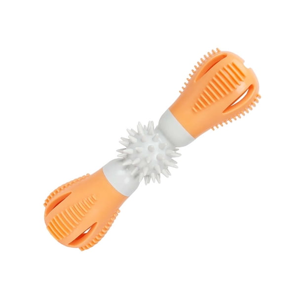 Juguete masticable para la limpieza dental de mascotas. Juguete de goma resistente para perros con dispensador de comida a prueba de fugas y diseño de mancuernas para aliviar el aburrimiento